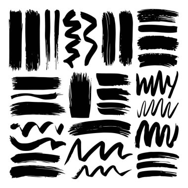 Farklı genişlik ve şekillerde çeşitli mürekkep fırçası darbelerinden oluşan bir koleksiyon. Posterler, markalar ve sanatsal arka planlar için uygun..