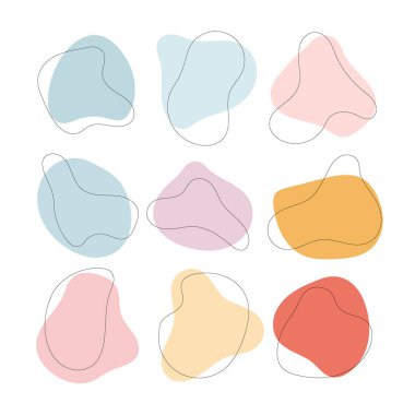 Vektör çizimi. Pastel renkli soyut şekillerden oluşan yapılandırılmış bir ızgara. Temiz ve minimal bir şekilde..