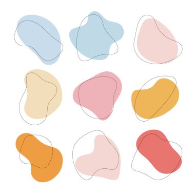 Vektör çizimi. Pastel renkli soyut şekillerden oluşan yapılandırılmış bir ızgara. Temiz ve minimal bir şekilde..