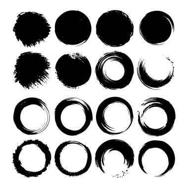 Vektör çizimi. Grunge etkisi olan kalın mürekkep çemberleri. Modern tasarım, logolar ve tipografi için mükemmel..