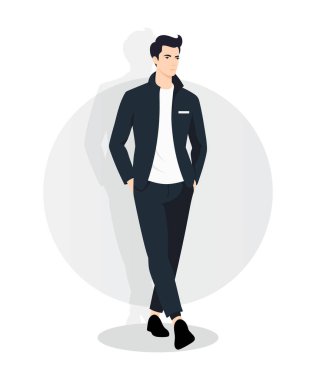 Lacivert takım elbiseli, beyaz gömlekli, kendine güvenen bir genç. Şık ve resmi bir görünüm iş, toplantı ve üst düzey etkinlikler için mükemmel.