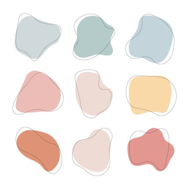 Vektör çizimi. Pastel renkli soyut şekillerden oluşan yapılandırılmış bir ızgara. Temiz ve minimal bir şekilde..