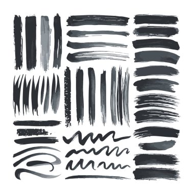 Çeşitli çizgiler, dalgalar ve sanatsal darbelerle elle çizilmiş mürekkep fırçaları koleksiyonu. Tasarım ve yaratıcı projeler için harika.