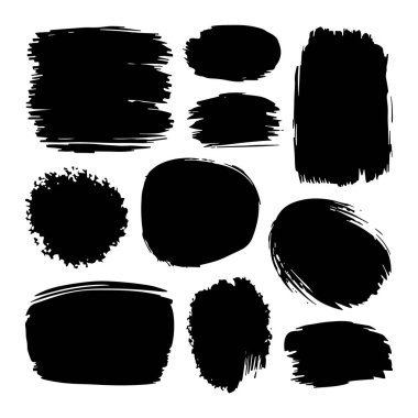 Vektör çizimi. Güçlü fırça darbeleriyle kalın, yüksek kontrastlı mürekkep şekilleri. Dijital kompozisyonlar ve posterler için ideal.