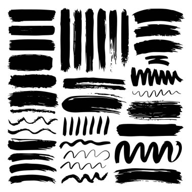 Çeşitli çizgiler, dalgalar ve sanatsal darbelerle elle çizilmiş mürekkep fırçaları koleksiyonu. Tasarım ve yaratıcı projeler için harika.