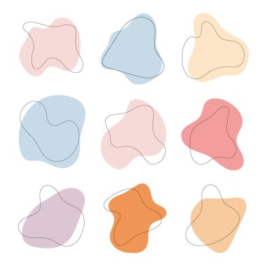 Vektör çizimi. Pastel renkli soyut şekillerden oluşan yapılandırılmış bir ızgara. Temiz ve minimal bir şekilde..