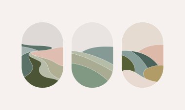 Yumuşak toprak tonlarına sahip soyut manzaralar içeren bir dizi asgari vektör çizimleri. Posterler, duvar resimleri ve dijital baskılar için mükemmel..