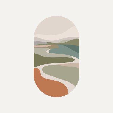 Tepelerin İçinden Akan Nehir. Organik akış ve sessiz tonlar duvar sanatı ve markalaşması için harika bir seçim..