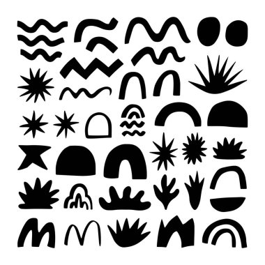 Siyah ve Beyaz Organik Doğa Elementleri Vektörü. Kusursuz kalıplar, arka planlar ve yaratıcı kompozisyonlar için ideal..