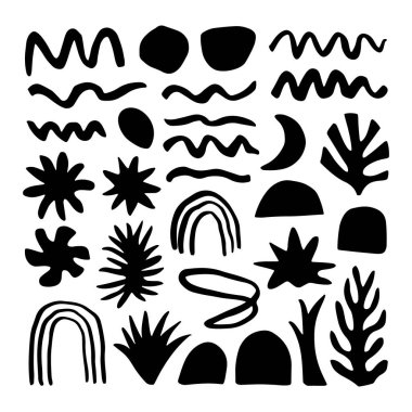 Yoğun Siyah ve Beyaz Soyut Doğa Örnekleri. Yapraklar, dalgalar ve organik şekillerden oluşan yoğun bileşimler, tekstil, duvar kağıtları ve modern tasarım projeleri için mükemmel..