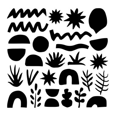 Yoğun Siyah ve Beyaz Soyut Doğa Örnekleri. Yapraklar, dalgalar ve organik şekillerden oluşan yoğun bileşimler, tekstil, duvar kağıtları ve modern tasarım projeleri için mükemmel..