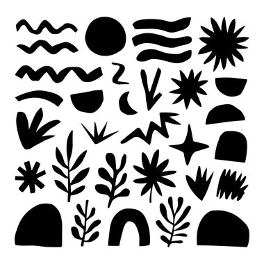 Yoğun Siyah ve Beyaz Soyut Doğa Örnekleri. Yapraklar, dalgalar ve organik şekillerden oluşan yoğun bileşimler, tekstil, duvar kağıtları ve modern tasarım projeleri için mükemmel..