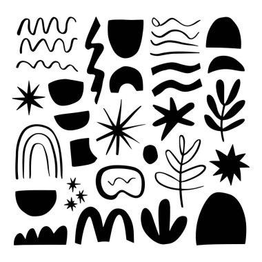 Organik Soyut Doğa Elementleri Vektör Kümesi. Modern tasarım, marka ve dekoratif projeler için mükemmel..