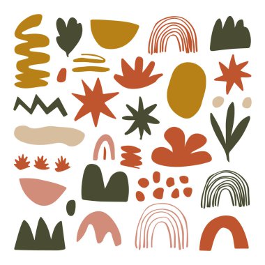 Boho Soyut Şekiller ve Elementler. Modern dekorasyon, modeller, markalaşma ve yaratıcı projeler için mükemmel..