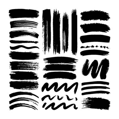 Bir dizi anlamlı mürekkep fırçası darbeleri ve soyut kalıplar, yaratıcı arka planlar, grunge tasarımı ve sanatsal markalaşma için harika..