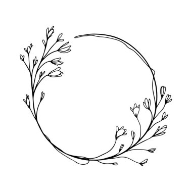 Zarif çiçekli yuvarlak çerçeve. Logolar, düğün davetiyeleri, tebrik kartları, vignettler ve dekoratif tasarımlar için ideal.