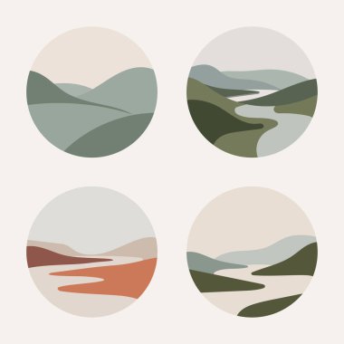 Soyut Dairesel Peyzaj Görüntüleri. Marka, poster ve ev dekorasyonu için mükemmel..