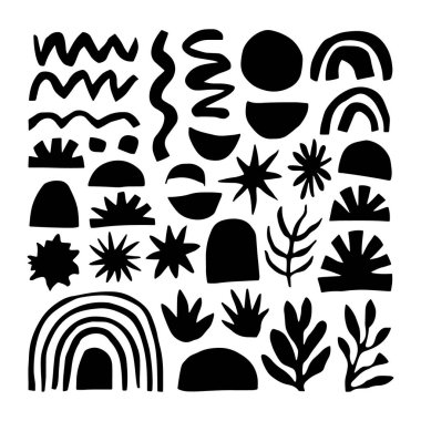 Yoğun Siyah ve Beyaz Soyut Doğa Örnekleri. Yapraklar, dalgalar ve organik şekillerden oluşan yoğun bileşimler, tekstil, duvar kağıtları ve modern tasarım projeleri için mükemmel..