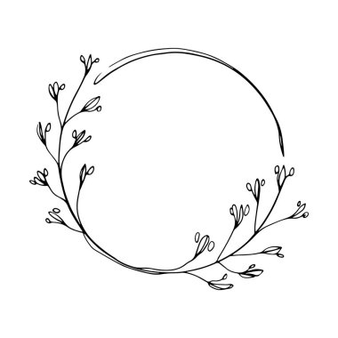 Zarif çiçekli yuvarlak çerçeve. Logolar, düğün davetiyeleri, tebrik kartları, vignettler ve dekoratif tasarımlar için ideal.