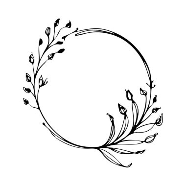 Zarif çiçekli yuvarlak çerçeve. Logolar, düğün davetiyeleri, tebrik kartları, vignettler ve dekoratif tasarımlar için ideal.