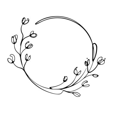 Zarif çiçekli yuvarlak çerçeve. Logolar, düğün davetiyeleri, tebrik kartları, vignettler ve dekoratif tasarımlar için ideal.