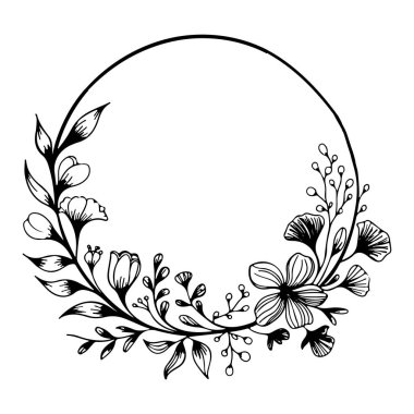 Çiçek açan eski bir çiçek çelengi. Bu sanatsal kompozisyon düğün dekorasyonu, markalaşma ve tebrik kartları için harika..