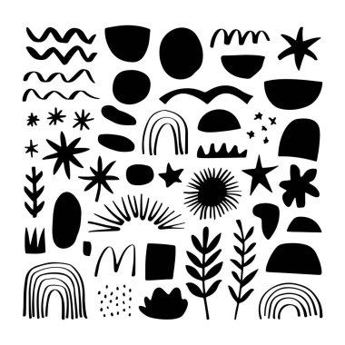 Organik Soyut Doğa Elementleri Vektör Kümesi. Modern tasarım, marka ve dekoratif projeler için mükemmel..