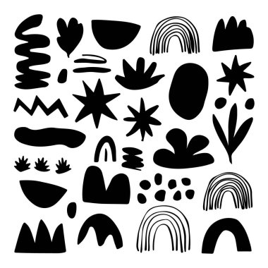 Siyah ve Beyaz Organik Doğa Elementleri Vektörü. Kusursuz kalıplar, arka planlar ve yaratıcı kompozisyonlar için ideal..