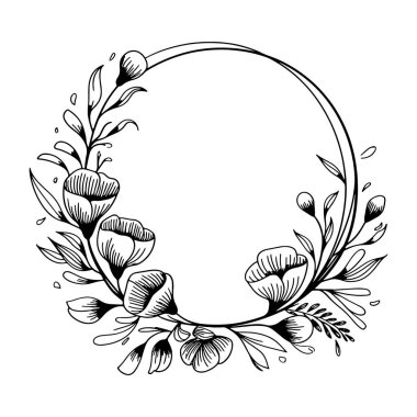 Çiçek açan eski bir çiçek çelengi. Bu sanatsal kompozisyon düğün dekorasyonu, markalaşma ve tebrik kartları için harika..