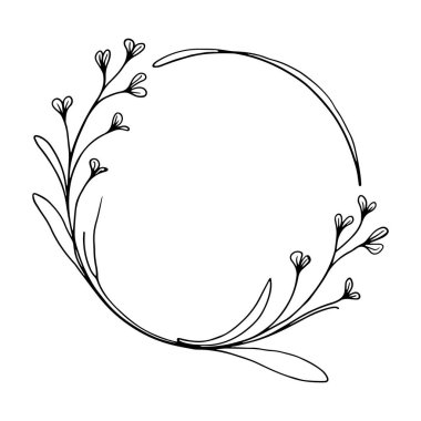 Zarif çiçekli yuvarlak çerçeve. Logolar, düğün davetiyeleri, tebrik kartları, vignettler ve dekoratif tasarımlar için ideal.