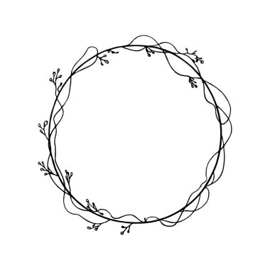 Zarif çiçekli yuvarlak çerçeve. Logolar, düğün davetiyeleri, tebrik kartları, vignettler ve dekoratif tasarımlar için ideal.