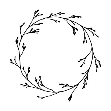 Gevşek düzenlenmiş ince yapraklı, havadar ve doğal bir dizayn sunan, markalaşma veya dekorasyon için mükemmel bir botanik çelenk..