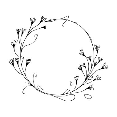 Zarif çiçekli yuvarlak çerçeve. Logolar, düğün davetiyeleri, tebrik kartları, vignettler ve dekoratif tasarımlar için ideal.