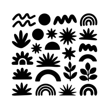 Geometrik Botanik Soyutlama. İzler, duvar dekorasyonu veya minimalist grafik tasarımı için ideal.