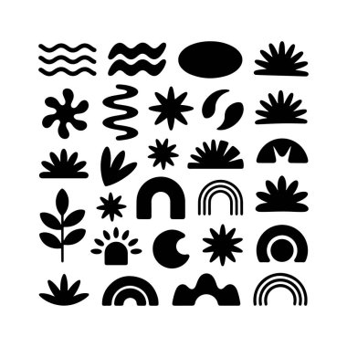 Boho Minimalist Doğa Şekilleri. Modern tasarım kompozisyonları, kalıplar ve yaratıcı dekorasyon için mükemmel..