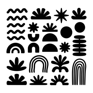 Boho Minimalist Doğa Şekilleri. Modern tasarım kompozisyonları, kalıplar ve yaratıcı dekorasyon için mükemmel..