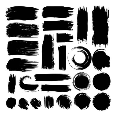 Çeşitli boyut ve kalıplara sahip detaylı bir fırça darbeleri seti.