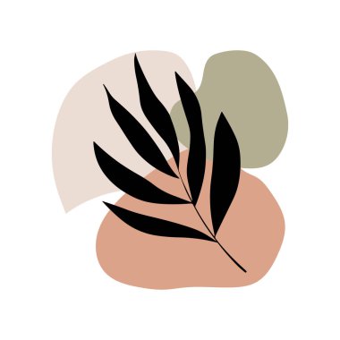 Organik Blobs 'lu Artistik Yaprak. Yumuşak organik kabarcıkların üzerine toprak renkleriyle katmanlanmış stilize botanik yaprak.