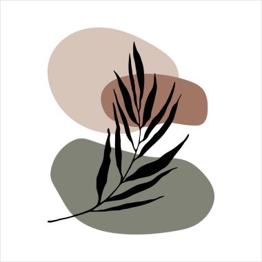 Organik Blobs 'lu Artistik Yaprak. Yumuşak organik kabarcıkların üzerine toprak renkleriyle katmanlanmış stilize botanik yaprak.