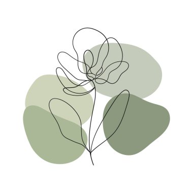 Yumuşak yeşil paletli ve tek çizgili minimalist bir çiçek tasarımı. Sakin, doğadan esinlenilmiş sanat eserleri için mükemmel..