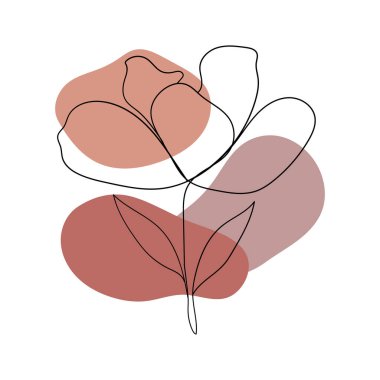 Üst üste binen soyut şekilleri olan, sanatsal baskılar ve estetik kompozisyonlar için ideal, terracotta renkli tek çizgili bir çiçek..