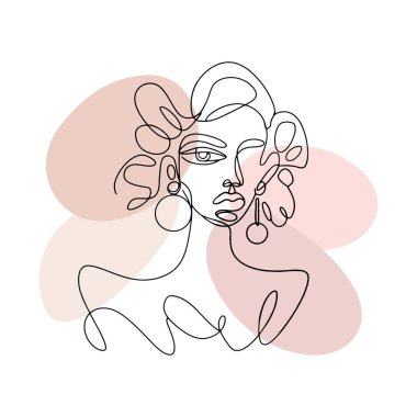 Sıcak, pastel pembe tonlarla güçlendirilmiş bir kadının stilize edilmiş bir çizimi. Modern dekorasyon ve kadınsı markalar için mükemmel..