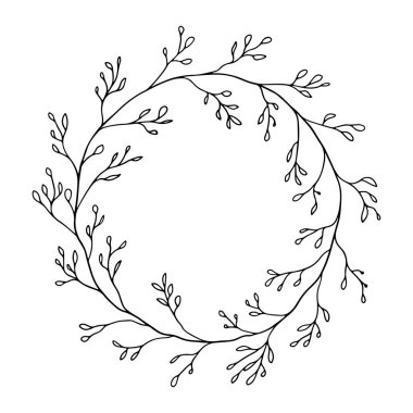 İnce ince dallar ve basit tek renkli yapraklarla yapılmış ince ve havadar dairesel bir çelenk..