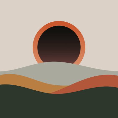 Katmanlı tepeleri ve sıcak toprak tonlarında siyah güneşi olan en az gelişmiş dağ manzarası..