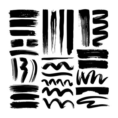 Yaratıcı tasarımlar için çeşitli desenli ve şekilli el yapımı siyah fırça darbesi koleksiyonu.