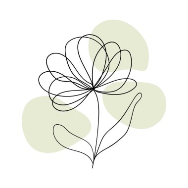 Yumuşak pastel organik şekiller üzerinde siyah çizgileri olan modern soyut çiçek, minimum ve sanatsal bir kompozisyon oluşturur..