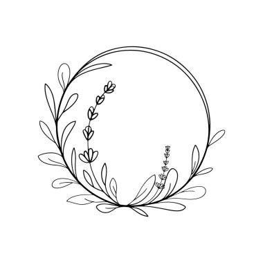 Yaprak gibi detaylarıyla el çizimi dairesel bir çerçeve, modern botanik kompozisyonlar ve doğa logoları için mükemmel..