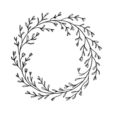 İnce botanik çizgileri ve ince dallardan oluşan minimalist çelenkler temiz ve havadar dairesel bir çerçeve oluşturuyor..