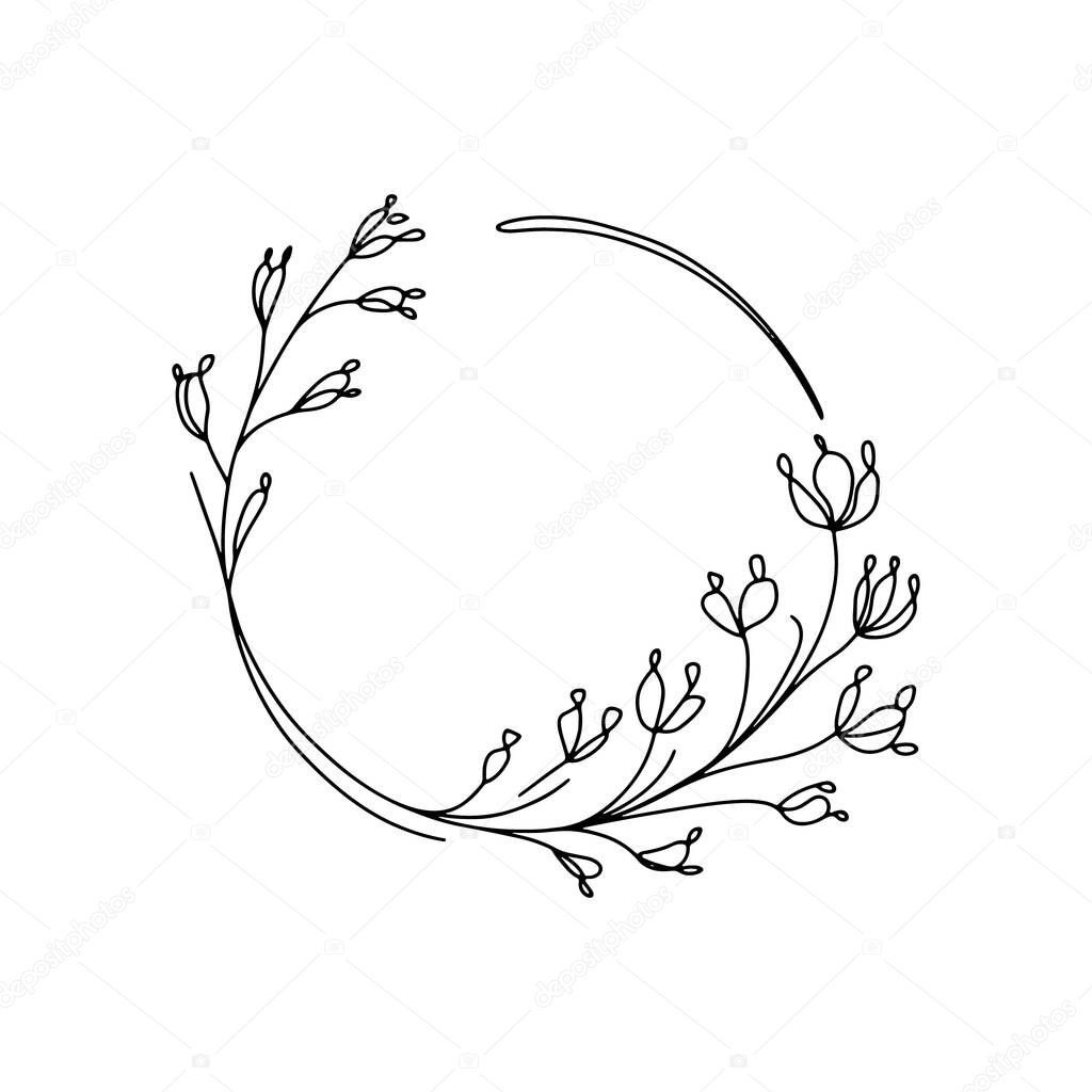 A light and airy botanical wreath with fine tulip sprigs in a minimalist style. Great for elegant wedding themes and soft branding.