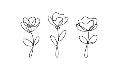 Aralıksız olarak çizilmiş soyut çiçeklerden oluşan temiz bir üçlü. Bu minimalist çiçek tasarımı baskılar, markalaşma ve dijital sanat için mükemmeldir..